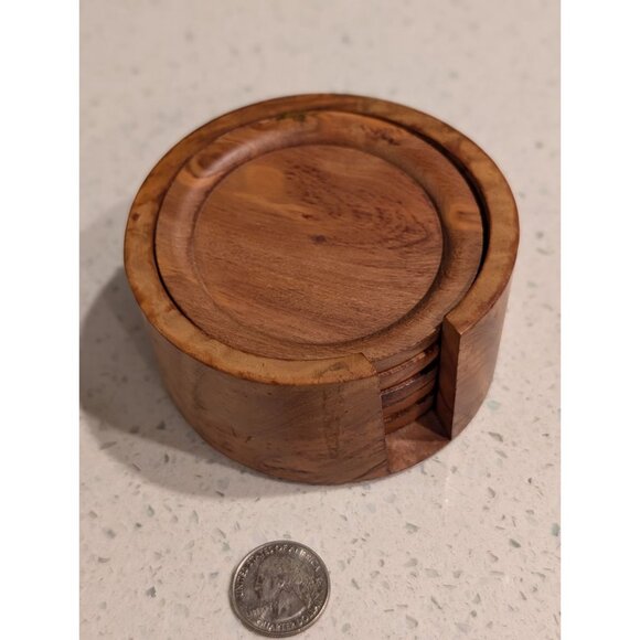 Handcrafted Wood Coaster Set with Holder - Picture 2 of 15